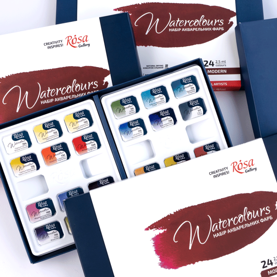 Фото - Набір акварельних фарб MODERN, 24*2,5мл, кювета, картон, ROSA Gallery 63872 Фото - Набір акварельних фарб MODERN, 24*2,5мл, кювета, картон, ROSA Gallery 63872
