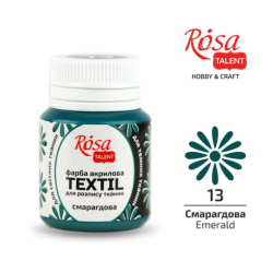 Фото - Фарба акрилова для тканин, 13 Смарагдова, 20мл, ROSA TALENT 44183