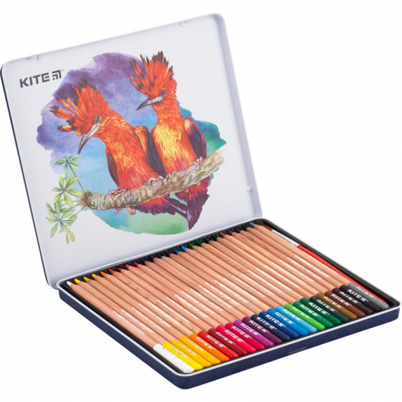 Фото - Олівці кол. аквар., 24 шт., мет. пенал Kite 'Птахи' 40681 Фото - Олівці кол. аквар., 24 шт., мет. пенал Kite 'Птахи' 40681