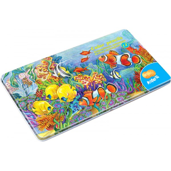 Фото - Олівці кол. тригран, 12 шт., мет. пенал Kite 'Тварини' 24645