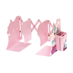 Обмежувачі для книг металеві з пластиковою підставкою для ручок 19*9,5см, принт Одноріг