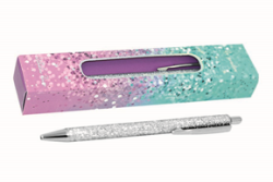 Фото - Ручка кулькова кнопкова з гліттером, срібло 56435