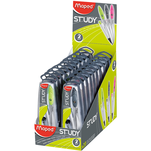 Фото - Циркуль STUDY з механ. олівець 0.5мм. + набір грифелів, у футлярі, дисплей, асорті	 (уп.20) 33359