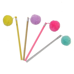 Фото - Олівець ч/гр круг.з гумкою 'Pompon', корпус гліттер, підвіска, мікс кольорів, 24 шт / уп 61716