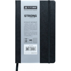 Фото - Блокнот діловий STRONG LOGO2U 125x195мм, 80арк., клітинка, обкладинка зі штучної шкіри, чорний 57079