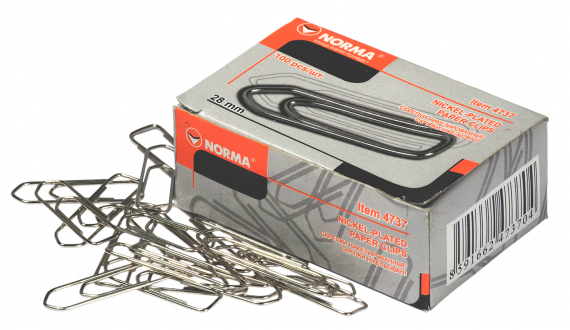 Фото - Скрiпки, 28мм, 100шт., 'човник', 4737, NORMA 37211 Фото - Скрiпки, 28мм, 100шт., 'човник', 4737, NORMA 37211