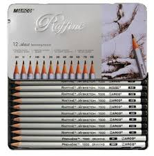 Фото - Олівці  графітні 12 шт. 2Н - 8В в металевому пеналі, Raffine,  Marco 21499