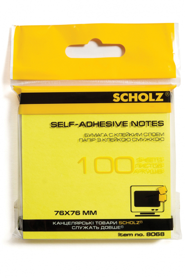 Фото - Папір клейк., 76х76мм, 100арк, неон, жовт., 8068, SOZ 40992 Фото - Папір клейк., 76х76мм, 100арк, неон, жовт., 8068, SOZ 40992