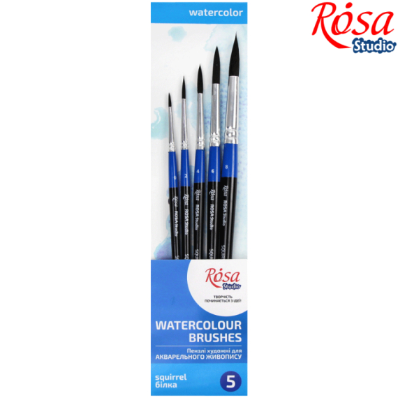 Фото - Набір пензлів 8, білка кругла, 5шт (№ 0,2,4,6,8), к.р., ROSA Studio 63329