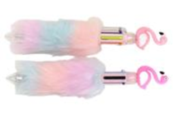 Фото - Ручка кулькова на 6 кольорів з хутром і декором, фламінго, 24 шт/упак 56438