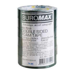 Фото - Клейка стрічка двостороння на спіненій основі 24мм х 2м, ЧОРНА,6 шт. в уп ,ціна за 1шт 63806