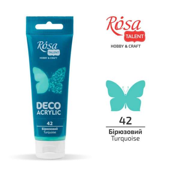 Фото - Акрил для декору, 42 Бірюзовий, матовий, 75 мл, ROSA TALENT 39130 Фото - Акрил для декору, 42 Бірюзовий, матовий, 75 мл, ROSA TALENT 39130