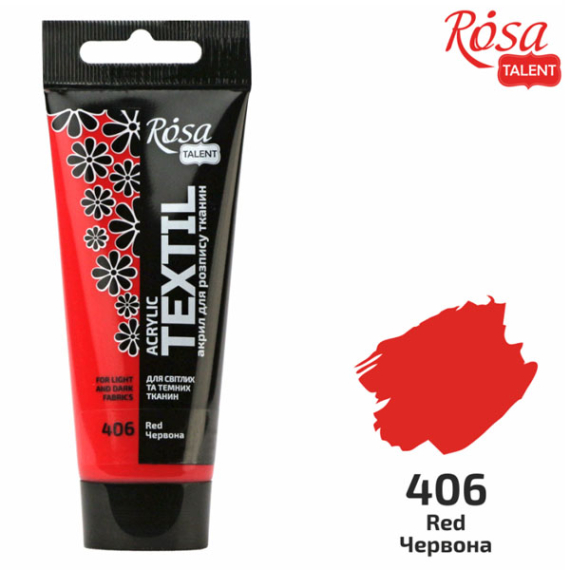 Фото - Фарба акрилова для тканин, Червона, 60мл, ROSA TALENT 58757