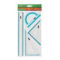 Фото - Комплект: лінійка 25см, 2 кутники, транспортир, з блакітною смугою ZiBi 9202