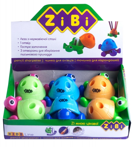 Фото - Чинка ЧЕРЕПАШКА з контейнером, 1 отв., 6 шт. в дисплеї, асорті, KIDS Line,уп.6шт 62847