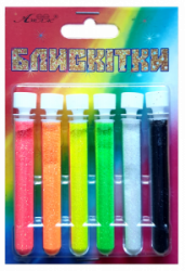 Фото - Блискітки НАБіР 15  2гр. 6шт. ФЛЮРік лимон+зел+помар+перс+біл+чорн.  А-984  1/12 35704