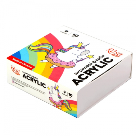 Фото - Набір акрилових фарб Unicorn 9x10мл, ROSA START 60762 Фото - Набір акрилових фарб Unicorn 9x10мл, ROSA START 60762