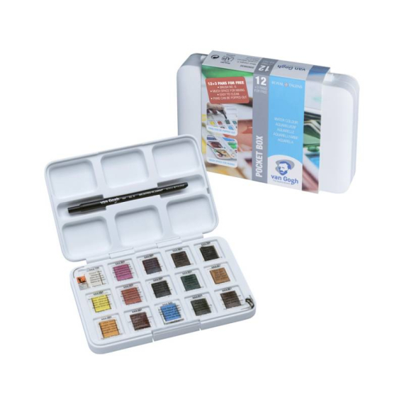 Фото - Набір акварельних фарб, VAN GOGH, Pocket box, 12 кювет+3 БЕЗКОШТОВНО, Royal Talens 45541 Фото - Набір акварельних фарб, VAN GOGH, Pocket box, 12 кювет+3 БЕЗКОШТОВНО, Royal Talens 45541