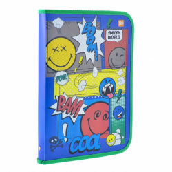 Папка для труда пласт. на молнии с внутр. карманом А4 &quot;Smiley World&quot;(blue)