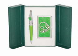 Набір подарунковий "Crystal Heart": ручка кулькова + візитниця, зелений LANGRES