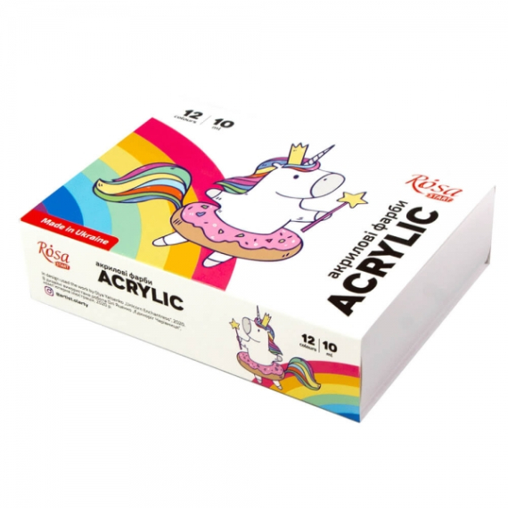 Фото - Набір акрилових фарб Unicorn 12x10мл, ROSA START 60760 Фото - Набір акрилових фарб Unicorn 12x10мл, ROSA START 60760