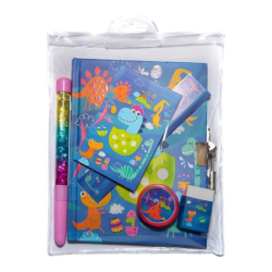 Фото - Набір подарунковий з блокнотом на замочку, міні-блокнотом, ручкою, гумкою, лінійкою Дракоши 56669