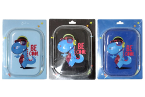 Фото - Пенал EVA опуклий великий з сіткою всередині глиттер з помпончиком дінозавр 3 кольору мікс 52146