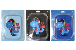 Пенал EVA опуклий великий з сіткою всередині глиттер з помпончиком дінозавр 3 кольору мікс