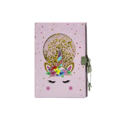 Фото - Блокнот на замку А5 80арк., 75гр. тверда обкладинка з розсипними паєтками, Одноріг 63711