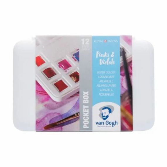 Фото - Набір акварельних фарб, VAN GOGH, Pocket box PINKS & VIOLETS, 12 кювет+пензлик, пластик, Royal Talen 56153 Фото - Набір акварельних фарб, VAN GOGH, Pocket box PINKS & VIOLETS, 12 кювет+пензлик, пластик, Royal Talen 56153