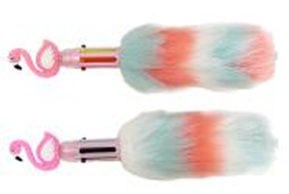 Фото - Ручка кулькова на 6 кольорів з хутром і декором, Фламінго 52838