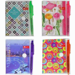 Блокнот А7ф. обкладинка ПВХ глянець, з ручкою та кнопкою, повнокольорова, блок офсет, 64арк. (уп.16)