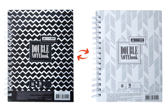 Фото - Книга для нотаток DOUBLE А6, 96 арк., пружина, кл., тв. лам. палітурка чорна/срібляста 63231 Фото - Книга для нотаток DOUBLE А6, 96 арк., пружина, кл., тв. лам. палітурка чорна/срібляста 63231