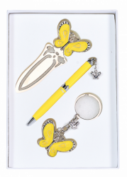 Набір подарунковий "Fly": ручка кулькова + брелок + закладка для книг, жовтий LANGRES