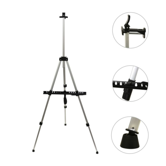 Фото - Мольберт-тринога алюмінієва, срібна, висота 125см., висота полотна до 83см., (15301), D.K.ART & CRAF 15953