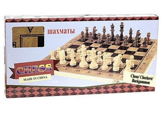 Фото - Набір ігор 3 в 1й 34*16,8см. Шашки,шахи, нарди. Дерев'яні. У кольоровій кробці 64004