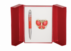 Фото - Набір подарунковий 'Papillon': ручка кулькова + гачок д/ сумки, червоний LANGRES 30877