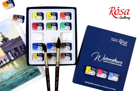 Фото - Набір акварельних фарб CLASSIC, 12*2,5мл, кювета, картон, ROSA Gallery 39819