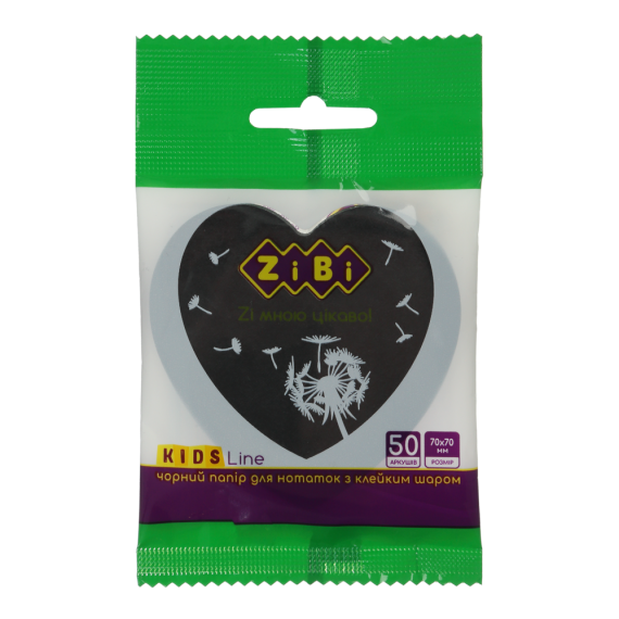 Фото - Блок паперу для нотаток BLACK HEART,  з клейким шаром , 70х70 мм, 50 арк., чорний, KIDS Line 63111