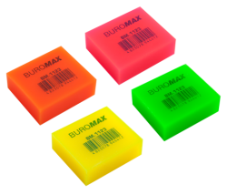 Гумка 1123, NEON, прямокутна, 40x35x14 мм, м'який пластик, асорті кольорів