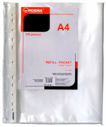 Файл, A4, PP, 40мкн., гладкий, прозр., уп.100шт.,5705 , NORMA