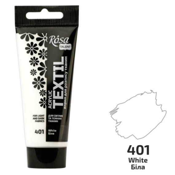 Фото - Фарба акрилова для тканин, 60мл, Біла, ROSA TALENT 58720