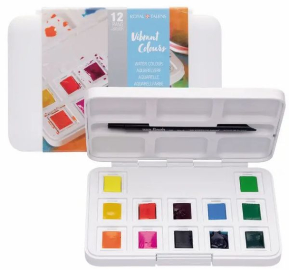 Фото - Набір акварельних фарб, VAN GOGH, Pocket box VIBRANT COLOURS, 12 кювет+пензлик, пластик, Royal Talen 56155 Фото - Набір акварельних фарб, VAN GOGH, Pocket box VIBRANT COLOURS, 12 кювет+пензлик, пластик, Royal Talen 56155