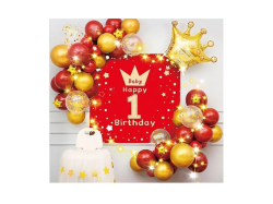 Набір декора до дня народження, дизайн золотий з червоним (банер, кульки)