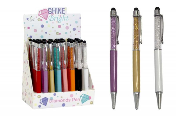 Фото - Ручка кулькова, поворотна зі стразами та стілусом, алюмінієва 48шт./уп. 61262