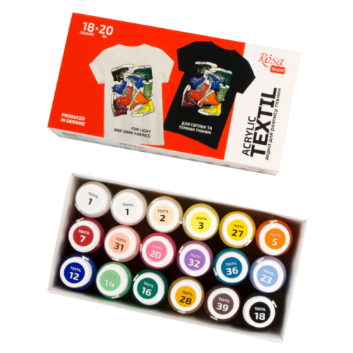 Фото - Набір акр.фарб для розпису тканин STYLE, 18кол., 20мл, ROSA TALENT 62260 Фото - Набір акр.фарб для розпису тканин STYLE, 18кол., 20мл, ROSA TALENT 62260