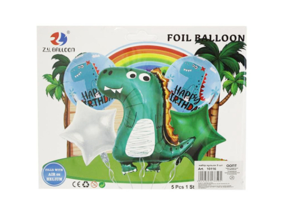 Фото - Набір кульок фольгованих Динозаврик, 5 шт. 60280 Фото - Набір кульок фольгованих Динозаврик, 5 шт. 60280