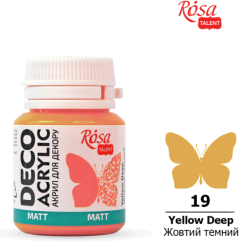 Акрил для декору  19, Жовтий темний, матовий, 20 мл, ROSA TALENT