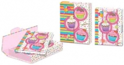 Фото - Блокнот дитячий на замочку в подар.коробочці на магніті 170x125x30mm, 70g, 56 л, тістечка 36310