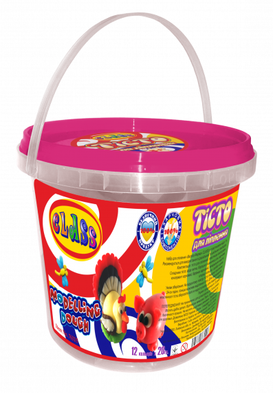 Фото - Н-р тіста для ліплення в пласт.відрі,12кол х 20гр+3 форм+стек, Весела Ферма, 7631/5, CLASS 34875